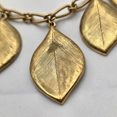 Vintage Gold Tone Leaf Fringe Necklace 23 In Textured Cable Chain Statement