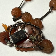 VTG Antique Chinese Carved Carnelian 15.5” Sterling Choker Necklace TLC