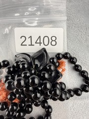 Vintage Pink Coral Stone Necklace Onyx Blossom Flower Pendant 32″
