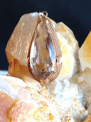 ART DECO 585 GOLD FACETED CITRINE STONE PENDANT LARGE ROPE DESIGN 2″ X 3/4″ 9.4G