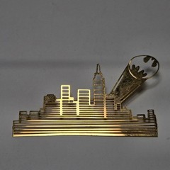 Batman Gotham City Skyline Brooch Pin Vintage DC Comics Bat-Signal Gold Tone