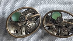 Vintage Czech Art Nouveau Ornate Green Stone Fine Details Screwback Earrings