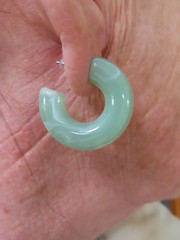 Vintage Marbleized Lucite Faux Jade Hoop Pierced Earrings