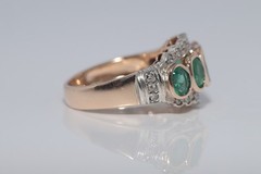 Antique 14k Gold Top Silver Natural Rose Cut Diamond And Emerald Ring