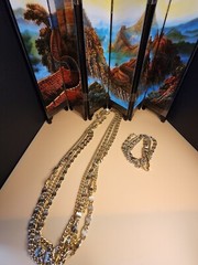 Vtg SARAH COVENTRY Necklace Bracelet Set Multi-Strand Gold Tone Snail Chain 24″