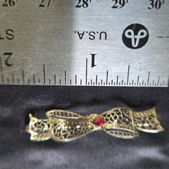 Vintage Ruby Filigree Bow Brooch Pin 10K White Gold