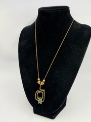 Vintage Brutalist Asymmetrical Square Spiral Green Gemstone Necklace 16” DbG W