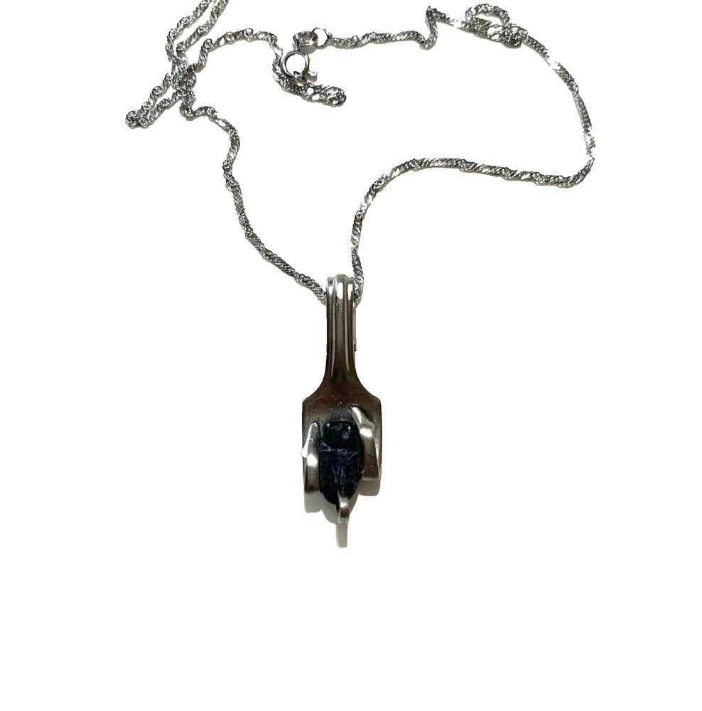 Artisan Upcycled Pendant Necklace Folk Art Redesign Fork 18K WG Plated 16″ Chain