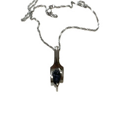 Artisan Upcycled Pendant Necklace Folk Art Redesign Fork 18K WG Plated 16″ Chain