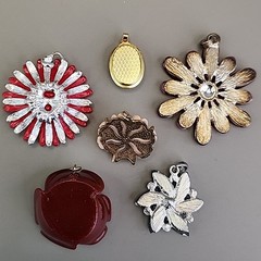 Vintage Flower Pendant Lot of 6 Red Peach Celluloid Acrylic Resin
