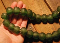 HUGE Recycled SEA GLASS STATEMENT NECKLACE Matte Green 23mm AFRICAN TRADE BEADS