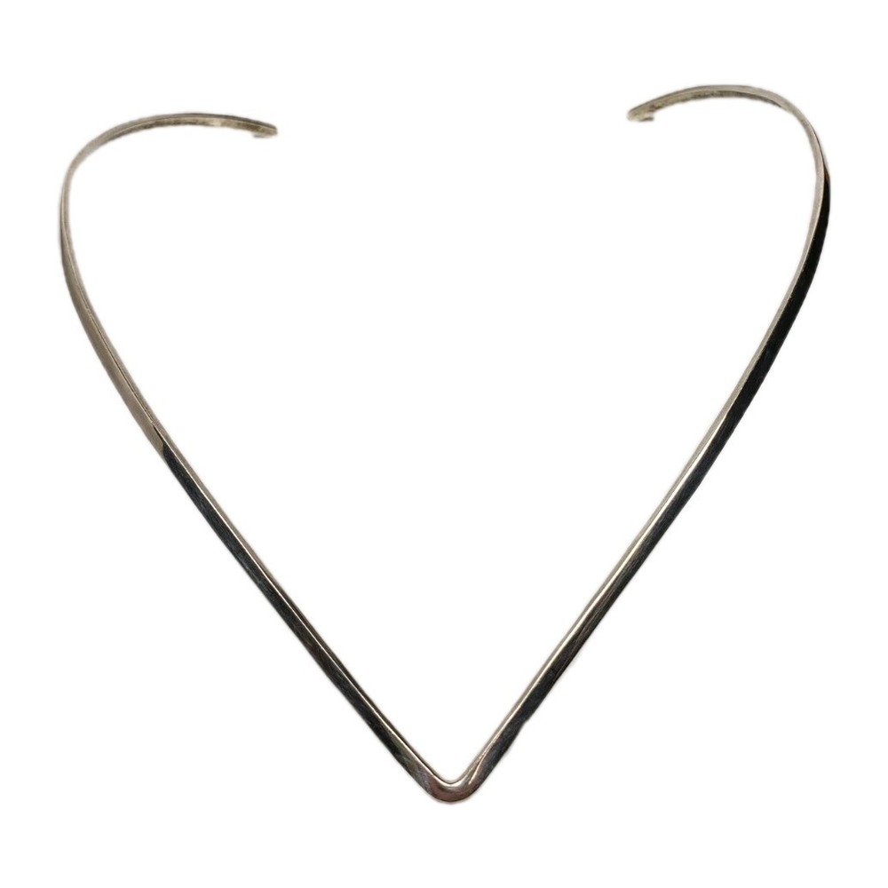 12g Vintage Mexico Sterling Silver Wire Bar Cuff Necklace V Neck 15.75″ 3mm