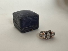 Antique Rare 14k Georgian Rose gold Large Retro Rose Cut Diamond Ring, Sz 7.5