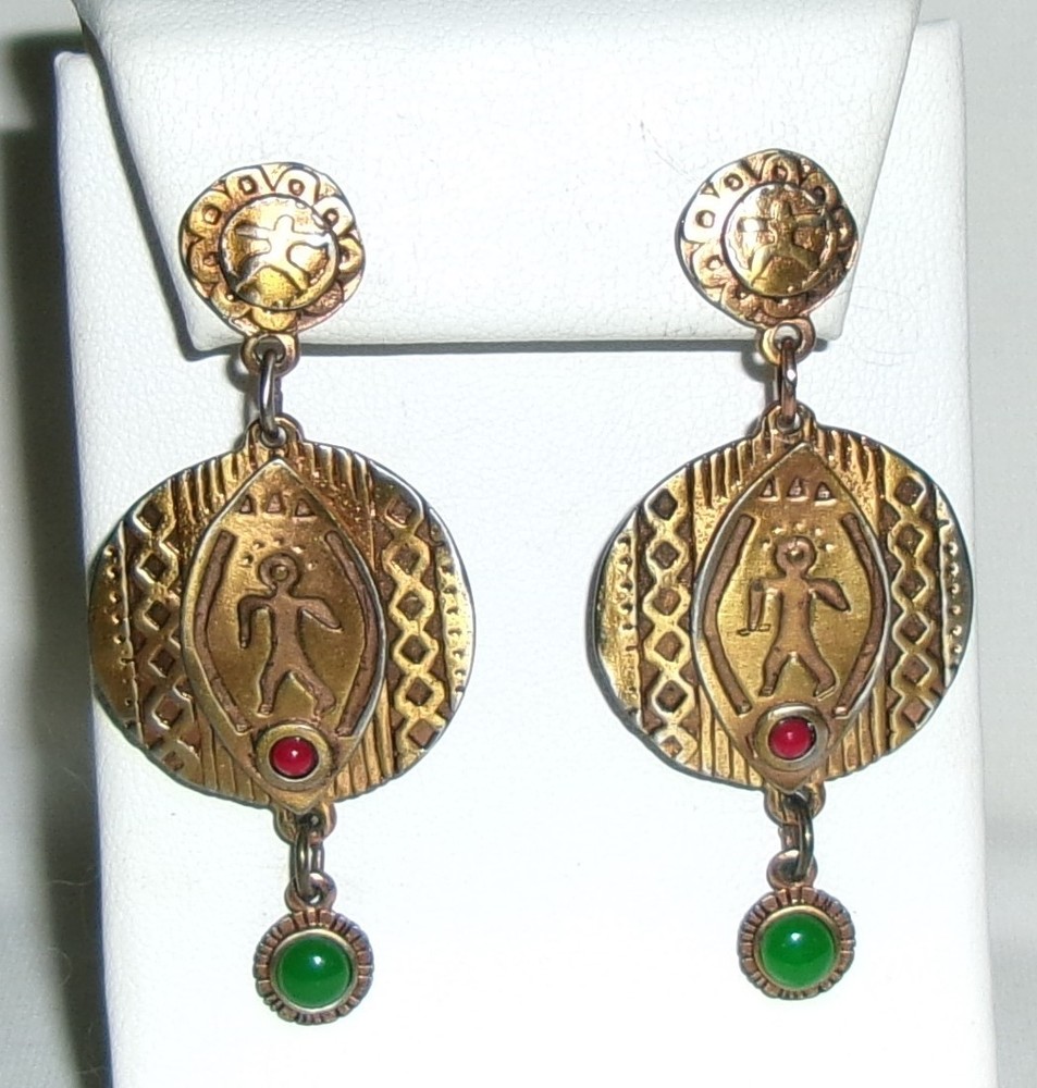Vintage Berebi Tribal Earrings-Cabs-Gold Tone-Signed Berebi