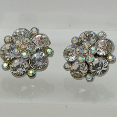 Vintage 1990s Swarovski Crystal AB Cluster Stud Earrings Silver Tone Flower NOS