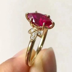 3Ct Art Deco Style Lab-Created Red Ruby Anniversary 14K Yellow Gold Finish Ring