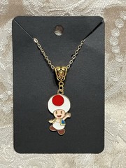 Cartoon Mario Toad Video Game Gold Enamel Bohemian Trendy Necklace 18”