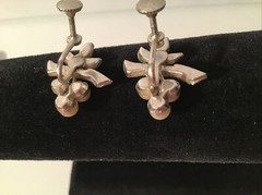 Imitation Pearl w Rhinestones Screw Back Earrings Bride Wedding Prom Vintage