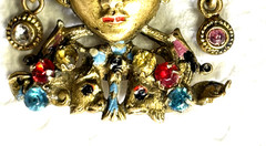 Antique Czech Art Deco Bohemian Glass Filigree Enamel Brooch Turban Sultan 1920s