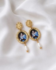 Vintage Portrait Pearl Drop Earrings Gold Baroque Victorian Rococo Dangle Gift