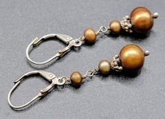 Vintage GOLDEN BROWN PEARL & Sterling Silver Earrings BOHO Ethnic GYPSY Pagan