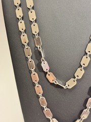 Vintage Long Silver Tone Flat Oval Link Chain Long Modernist Layering Piece