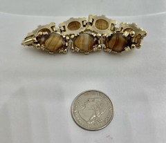 Vintage Mid Century Golden Brown Striped Porphyry Glass Goldtone Bracelet 7”
