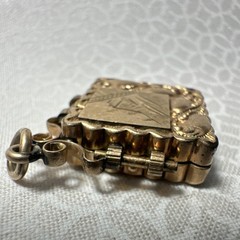 Gold Tone Engraved Square Photo Locket Pendant No Stone Unisex Adults