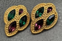 VTG 80s Napier Byzantium Swarovski Crystal Pierced Earrings Bold Runway