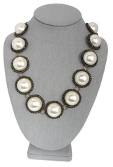 Georgian Riviere Necklace Cultura Faux Pearl Cabochons in Filigree Collets Vtg