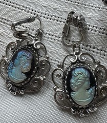 6 Vintage Cameo Jewelry Cuff Bracelet Pendant Clip Earrings Brooch Locket