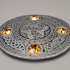 Celtic Horse Brooch Inverurie Orange Pewter Plated Made with Swarovski Crystals
