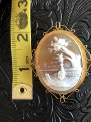 1800’s Antique Victorian Large Cameo Pin Rebecca At Well Landscape