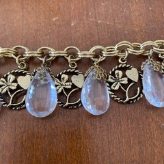 Vintage Gold Tone Good Luck Charm Bracelet Heart Four Leaf Clover Wishbone