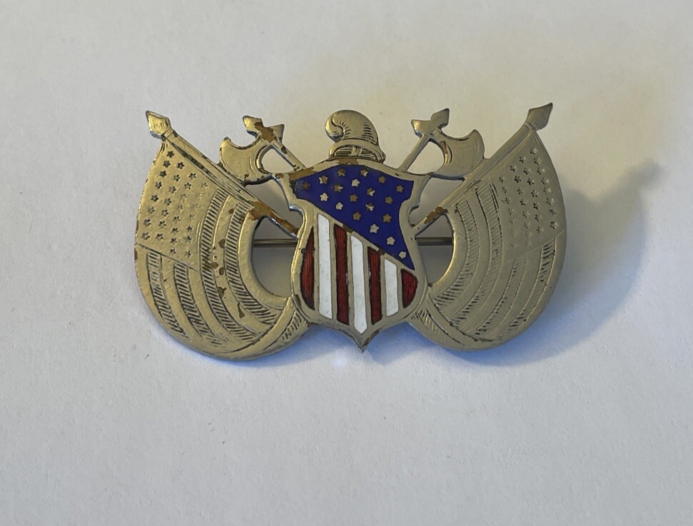 VINTAGE UNIQUE UNITED STATES CREST KNIGHTS SILVER ENAMEL BROOCH PINBACK