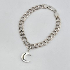 Sterling Silver 925 Italy Charm Bracelet w Abalone Moon Charm Size 7.75