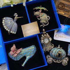HEI Antique Gold Austrian Crystal Kingfisher Butterfly Love Heart Unicorn Brooch