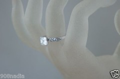 FASHION RING SILVER PLATED PRINCESS CUT RHINESTONE SOLITAIRE SIZE 8.25