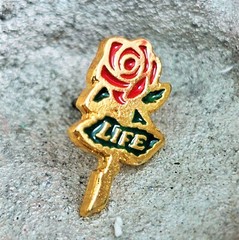 VTG Symbols Of Love Red Green Gold Tone Enamel Rose LIFE Lapel Frog Pin Brooch