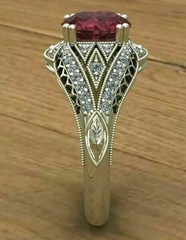 Art Deco Style 3.2Ct Oval Red Lab Created Ruby Engagement 14K White Gold FN Ring