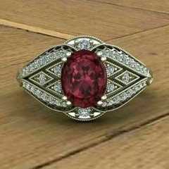 Art Deco Style 3.2Ct Oval Red Lab Created Ruby Engagement 14K White Gold FN Ring