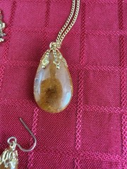 Lot 2 Vtg New Zealand Kauri Gum Amber Necklaces Earrings Gold Tone 18”
