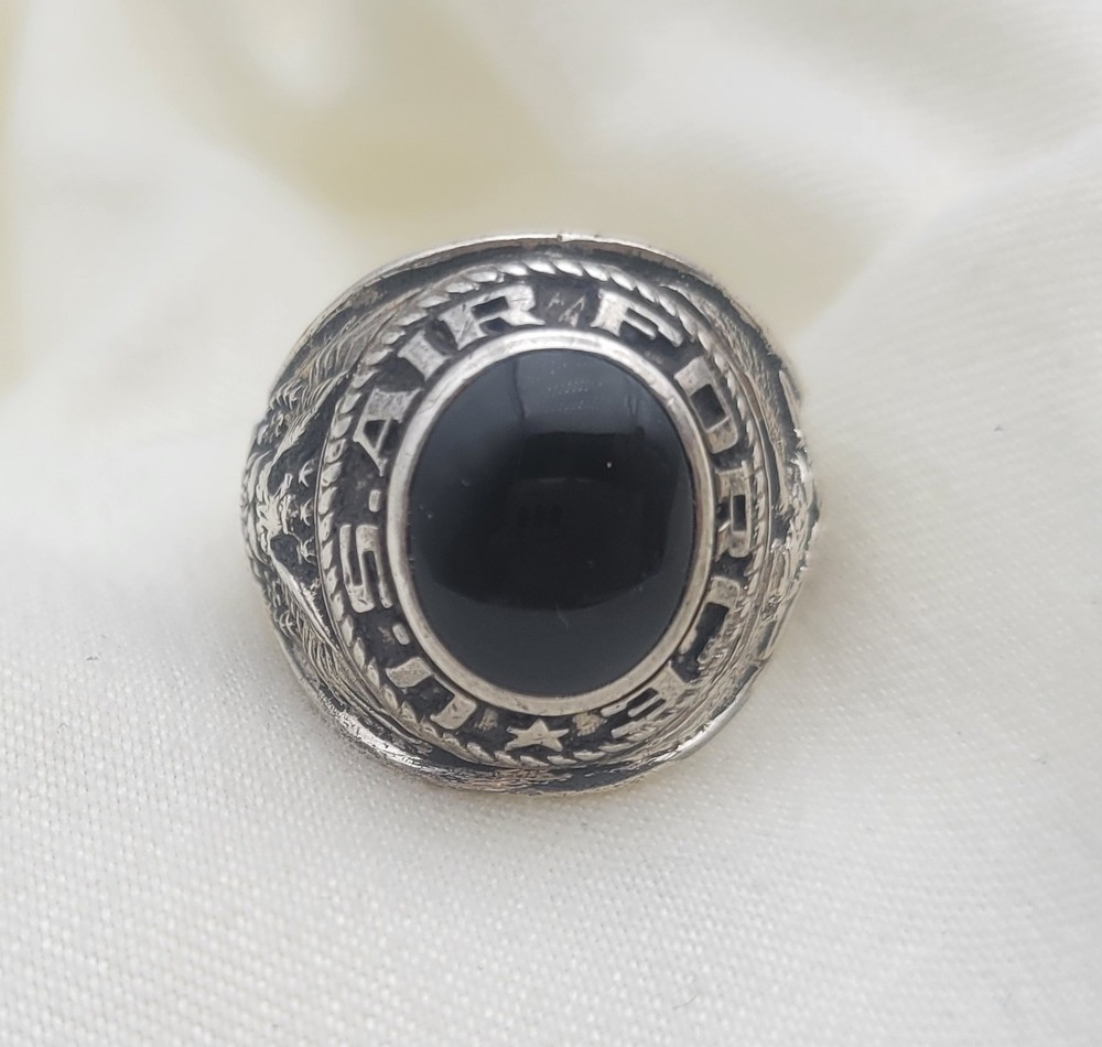 Vintage Crest Craft Sterling US Air Force Military Ring Size 8.75 Onyx Stone