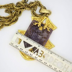 Vintage Adele Simpson faux Purple Jade Gold-Tone Ornate Large Pendant Necklace