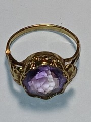 Antique Vintage 14K Gold Amethyst Ring size 6 2.7g English Hallmark AS IS