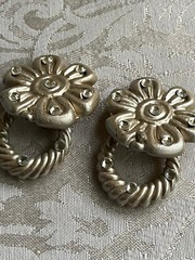 Jeff Lieb Floral Earrings Door Knockers Removable Ring Dangle Clip On Rhinestone