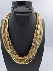 Vintage Multi-Strand Gold Tone Box Link Snake Chain Statement Necklace