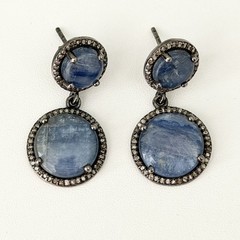 Vintage 925 Sterling Silver Blue Kyanite Diamond Halo Dangle Earrings