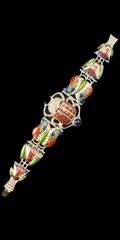 Vintage Signed EDGAR BEREBI Cleopatra Scarab Enamel & Crystal Link Bracelet 7.5”