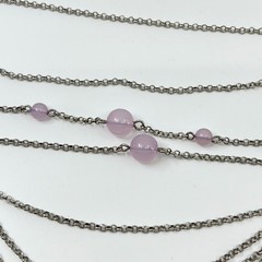 VTG Y2K Multi-Layered Purple Bead & Silver Tone Chain Draped Statement Necklace